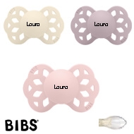 BIBS Infinity Sutter med navn str2, 1 Blossom, 1 Ivory, 1 Dusky Lilac, Symmetrisk Silikone